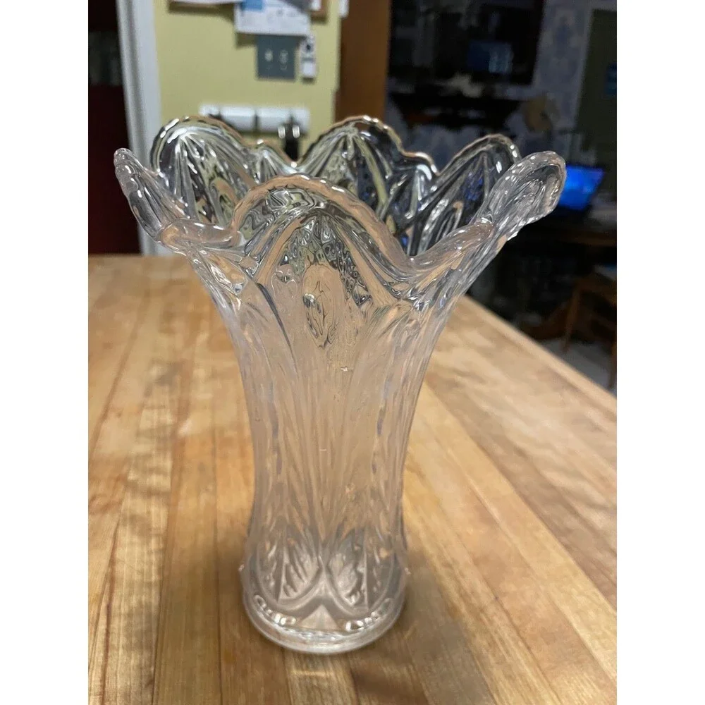 ANTIQUE FENTON French Clear Blown Glass Reverse Drapery Swung Vase 12